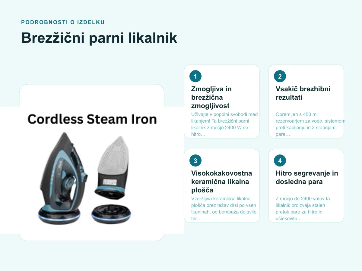 Podrobnosti o izdelku: Brezžični parni likalnik