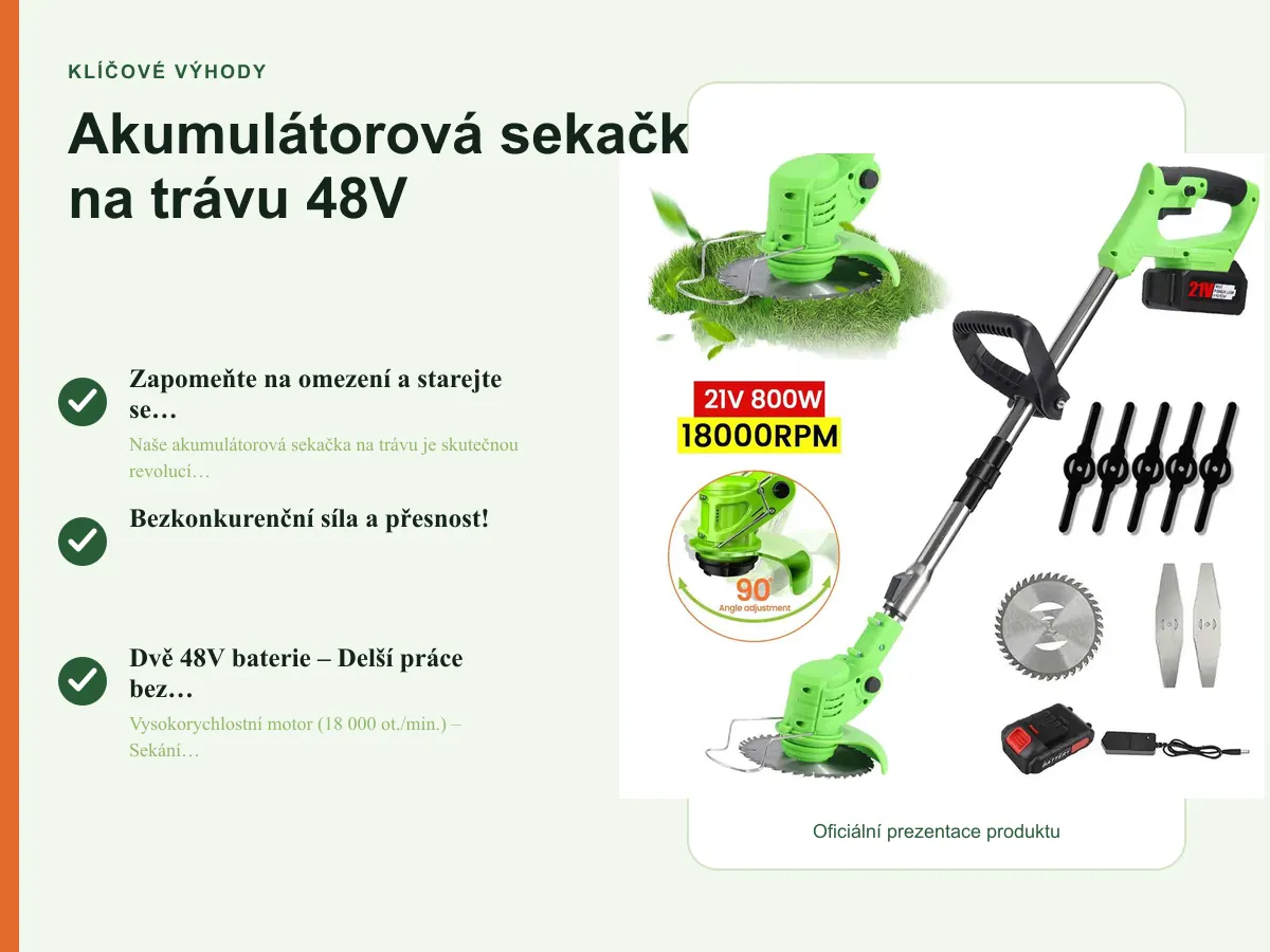 Klíčové výhody: Akumulátorová sekačka na trávu 48V
