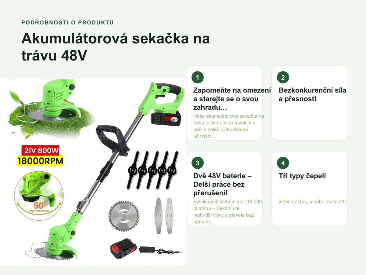 Podrobnosti o produktu: Akumulátorová sekačka na trávu 48V