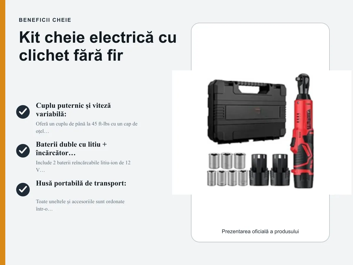 Beneficii cheie: Kit cheie electrică cu clichet fără fir