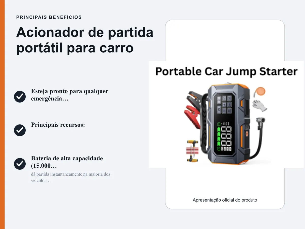 Principais benefícios: Acionador de partida portátil para carro