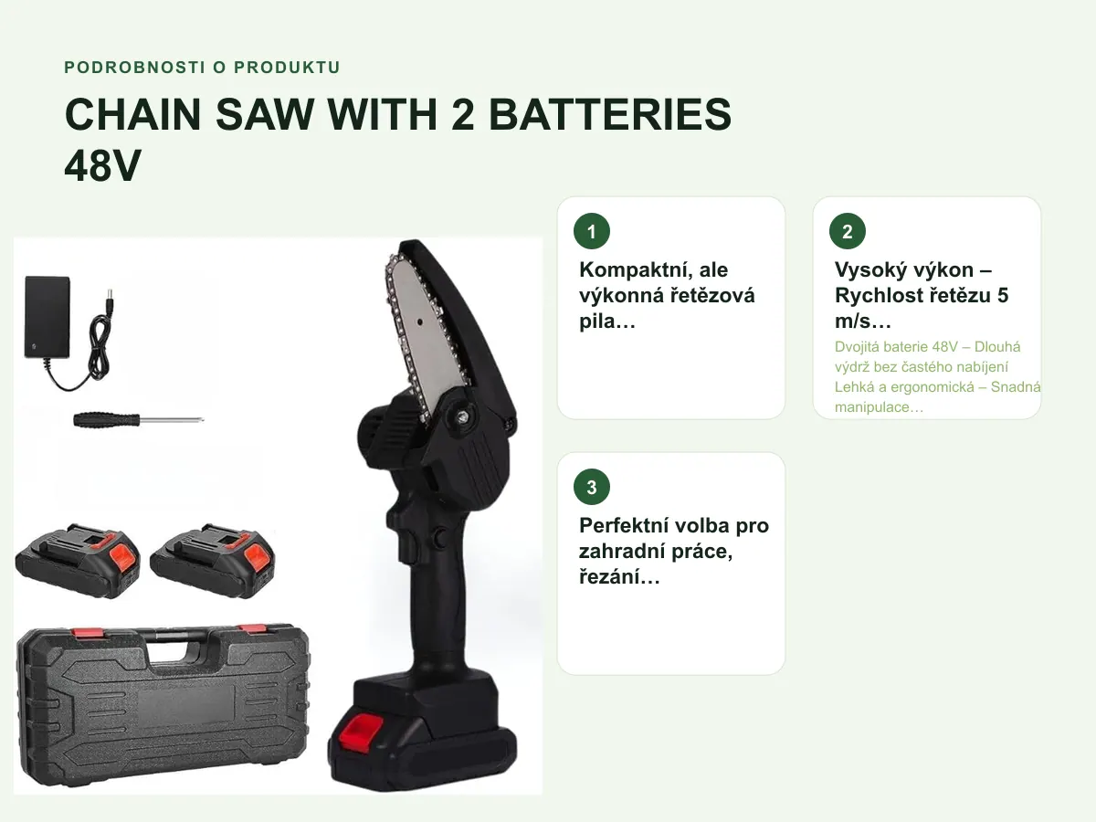 Podrobnosti o produktu: CHAIN SAW WITH 2 BATTERIES 48V