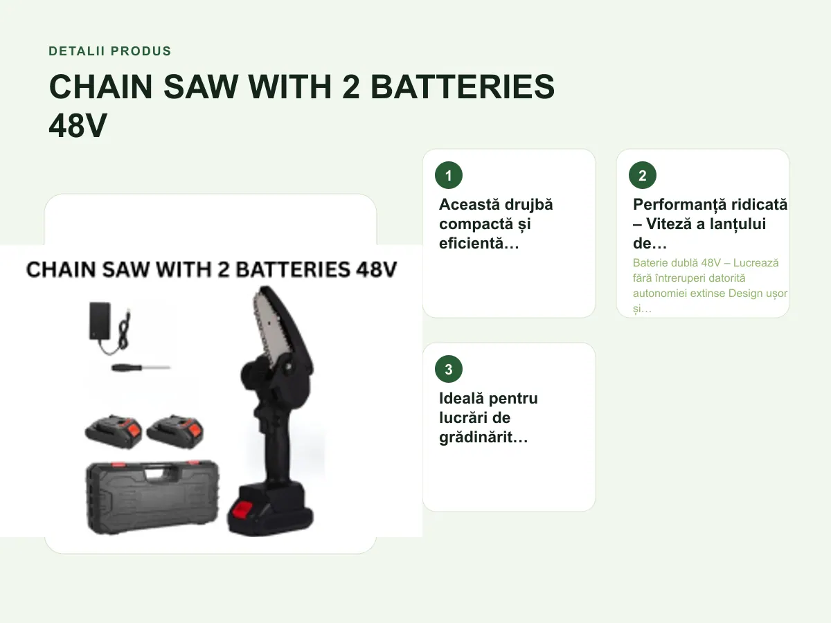 Detalii produs: CHAIN SAW WITH 2 BATTERIES 48V