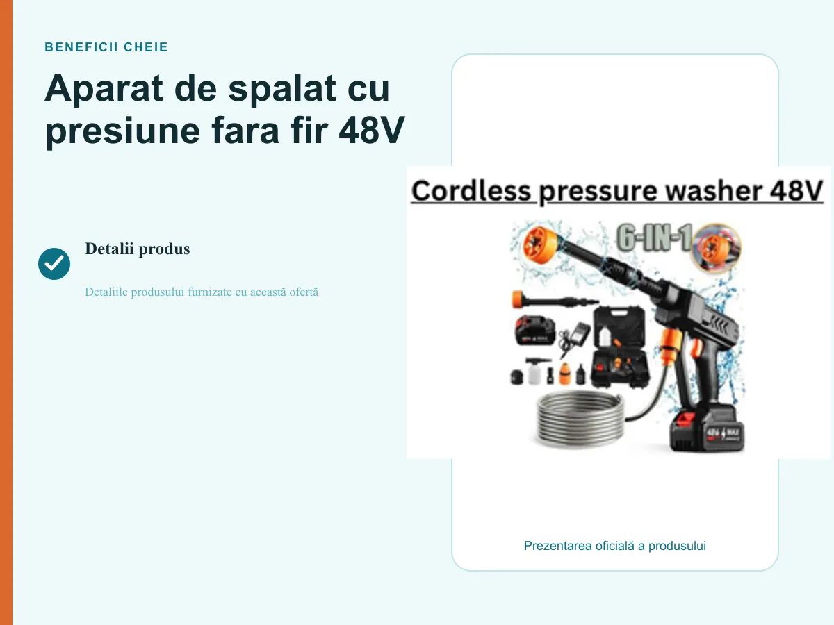 Mașină de spălat cu presiune fără fir de 48V – Putere și…
