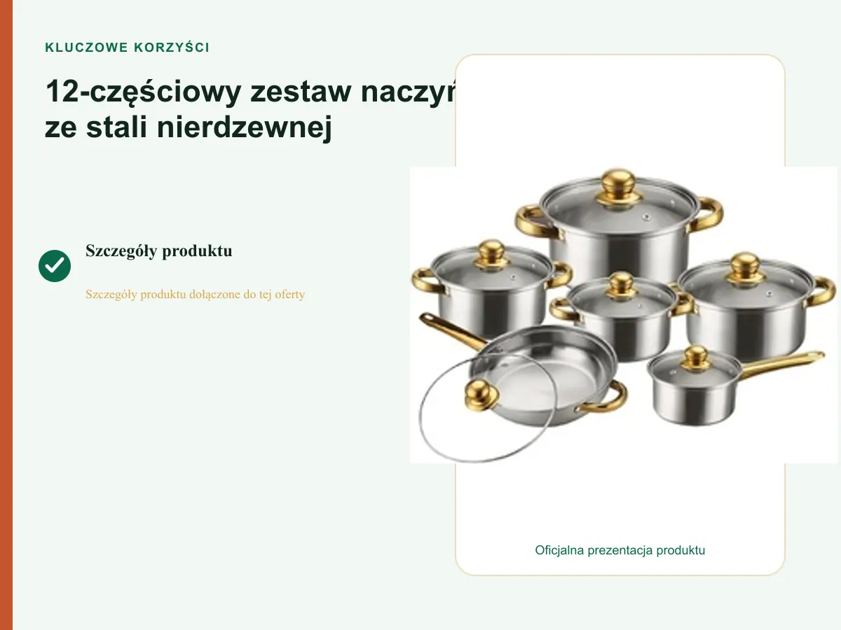 Kluczowe korzyści: 12-częściowy zestaw naczyń ze stali nierdzewnej