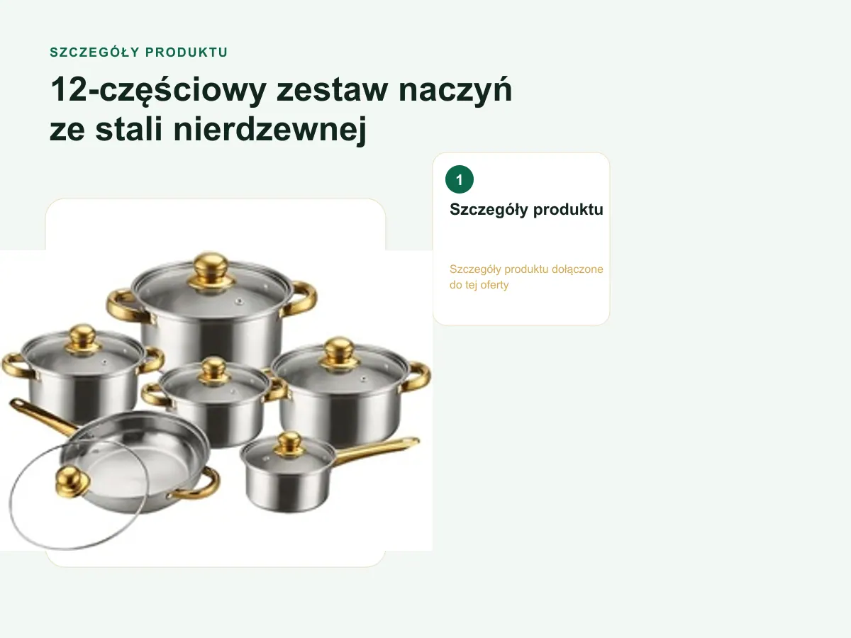 Szczegóły produktu: 12-częściowy zestaw naczyń ze stali nierdzewnej