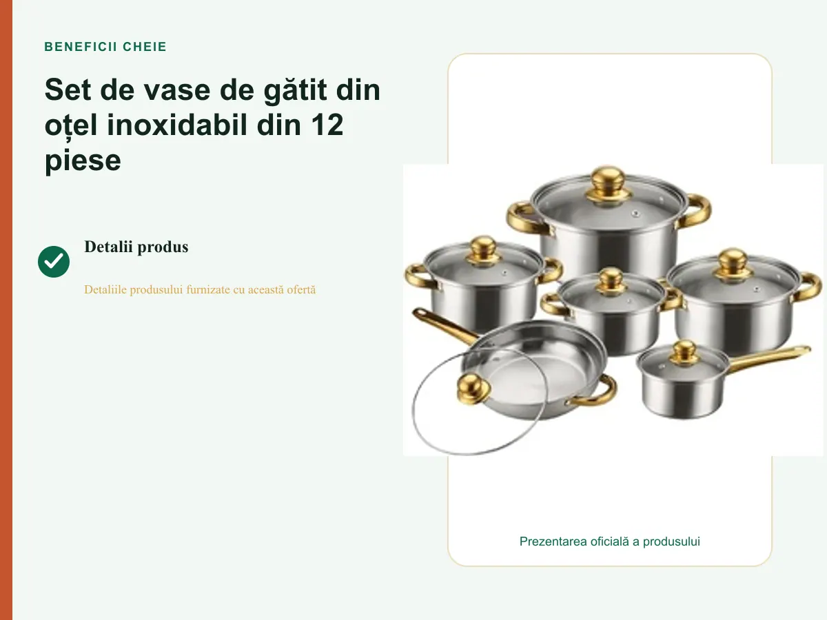 Beneficii cheie: Set de vase de gătit din oțel inoxidabil din 12 piese