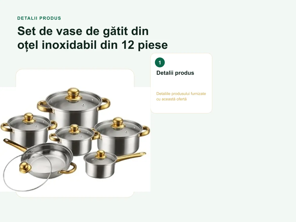Detalii produs: Set de vase de gătit din oțel inoxidabil din 12 piese