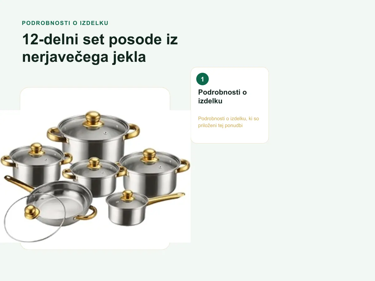 Podrobnosti o izdelku: 12-delni set posode iz nerjavečega jekla