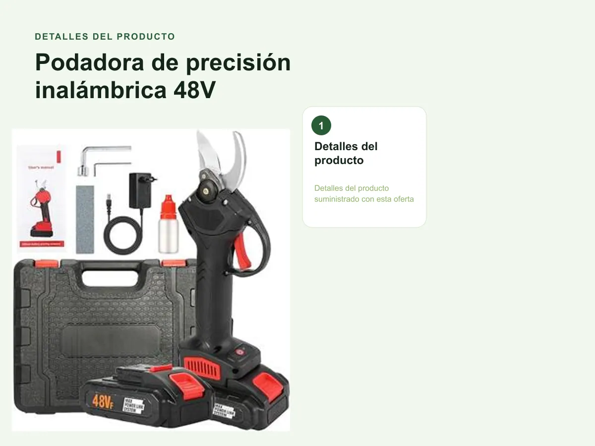Detalles del producto: Podadora de precisión inalámbrica 48V