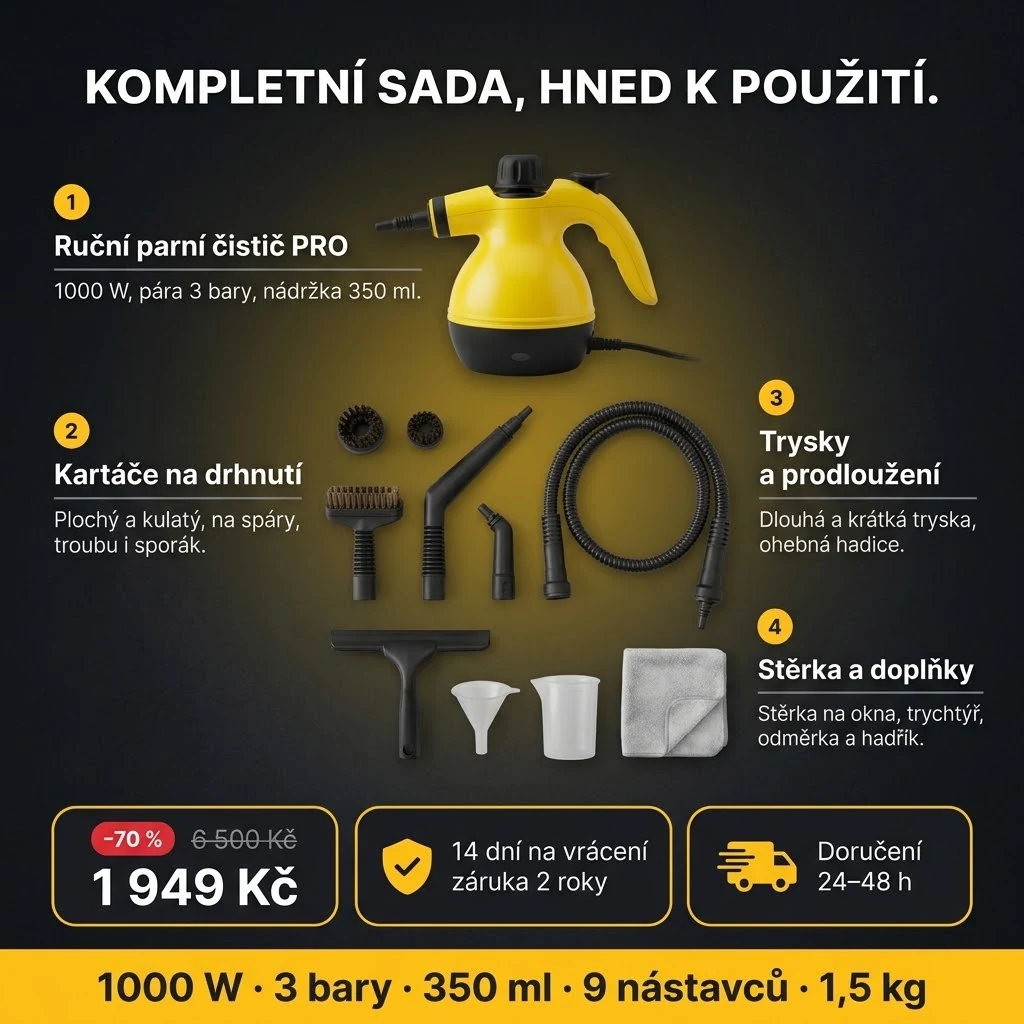 Nabídka Ručního parního čističe PRO: čistič a 9 nástavců, platba při převzetí