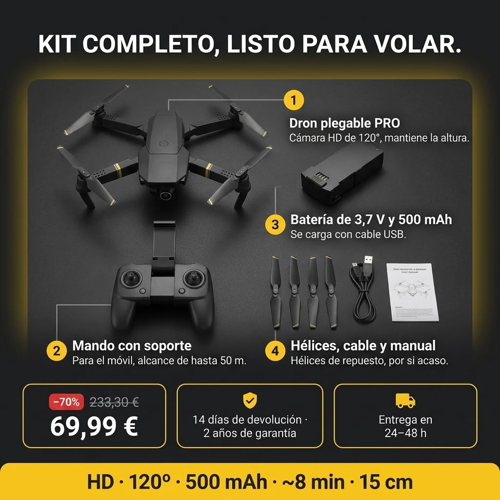 Oferta del Dron plegable PRO: dron, mando, batería y accesorios, pago contra reembolso