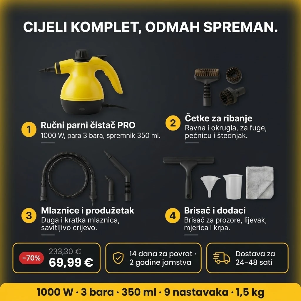 Ponuda Ručni parni čistač PRO: čistač i 9 nastavaka, plaćanje pouzećem