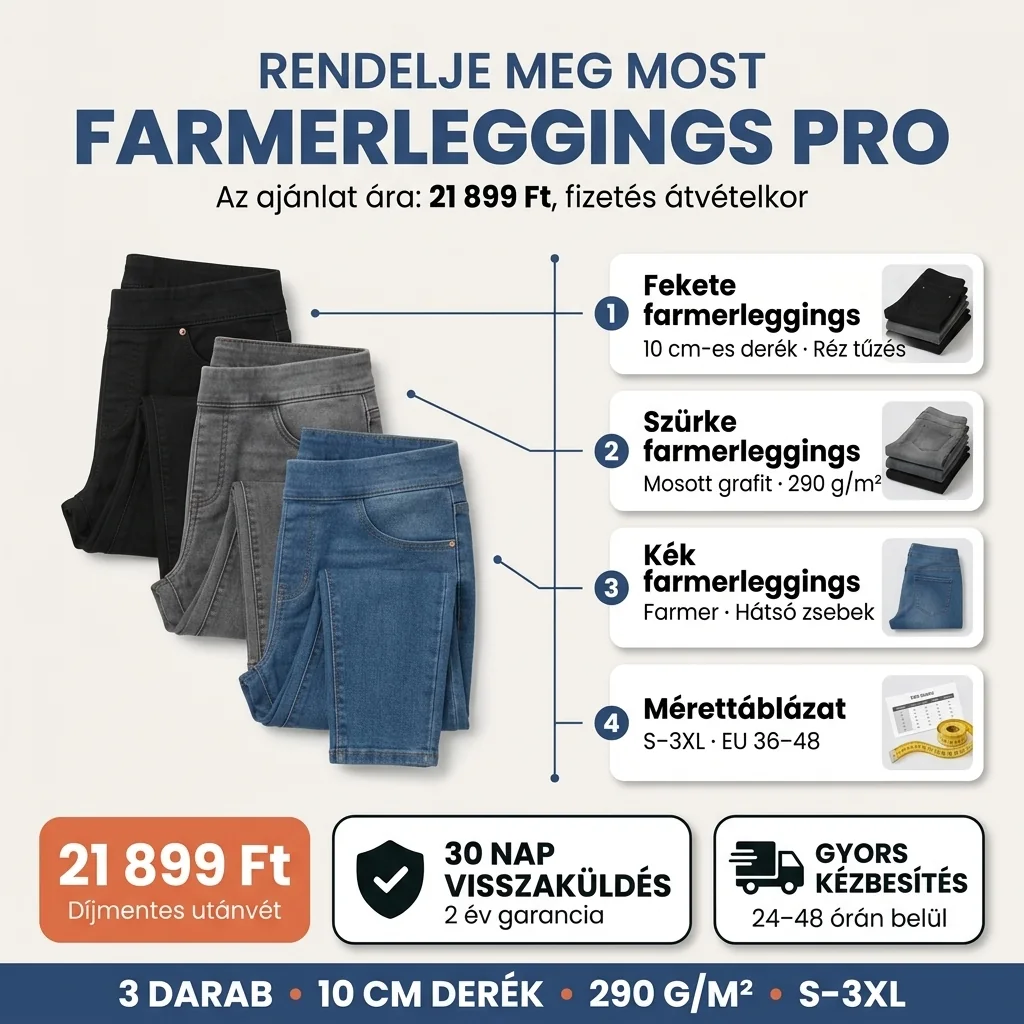 A Farmerleggings PRO ajánlata: 3 darab, fekete, szürke és kék, fizetés átvételkor