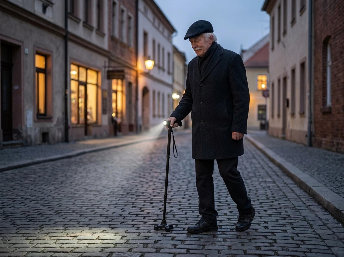 Összecsukható sétabot LED: fény a járdán