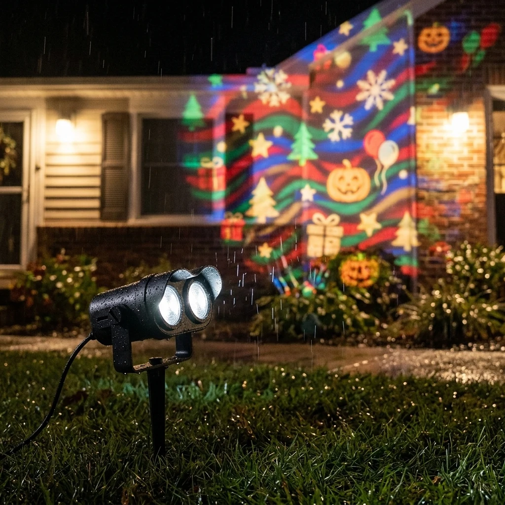 Ünnepi LED projektor: esőben, hóban