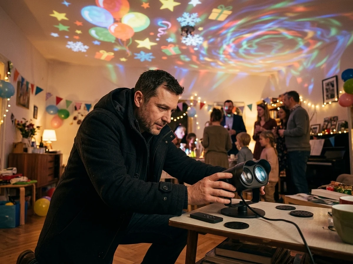 Ünnepi LED projektor: Ház és kert