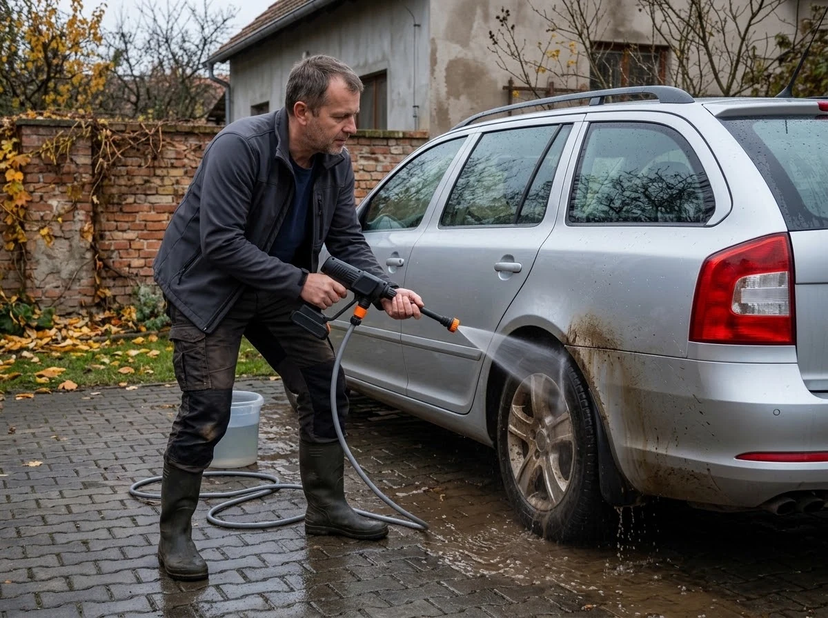 Auto na podwórku bez kabla