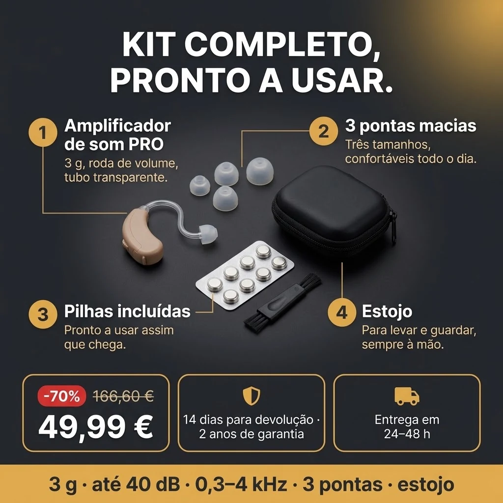 Oferta do Amplificador de som PRO: amplificador, 3 pontas, pilhas e estojo, pagamento na entrega