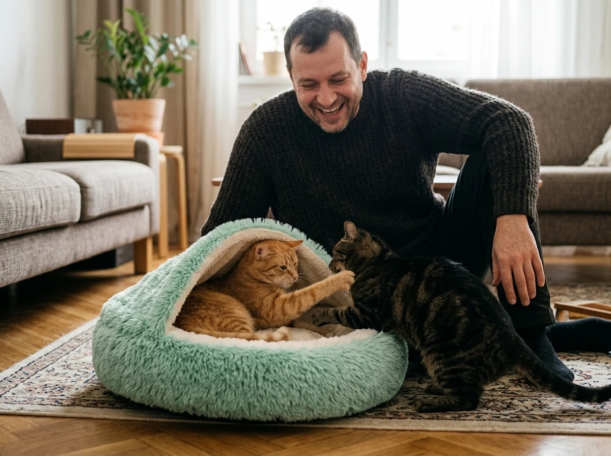 Plišasto ležišče s kapuco: Za mačko