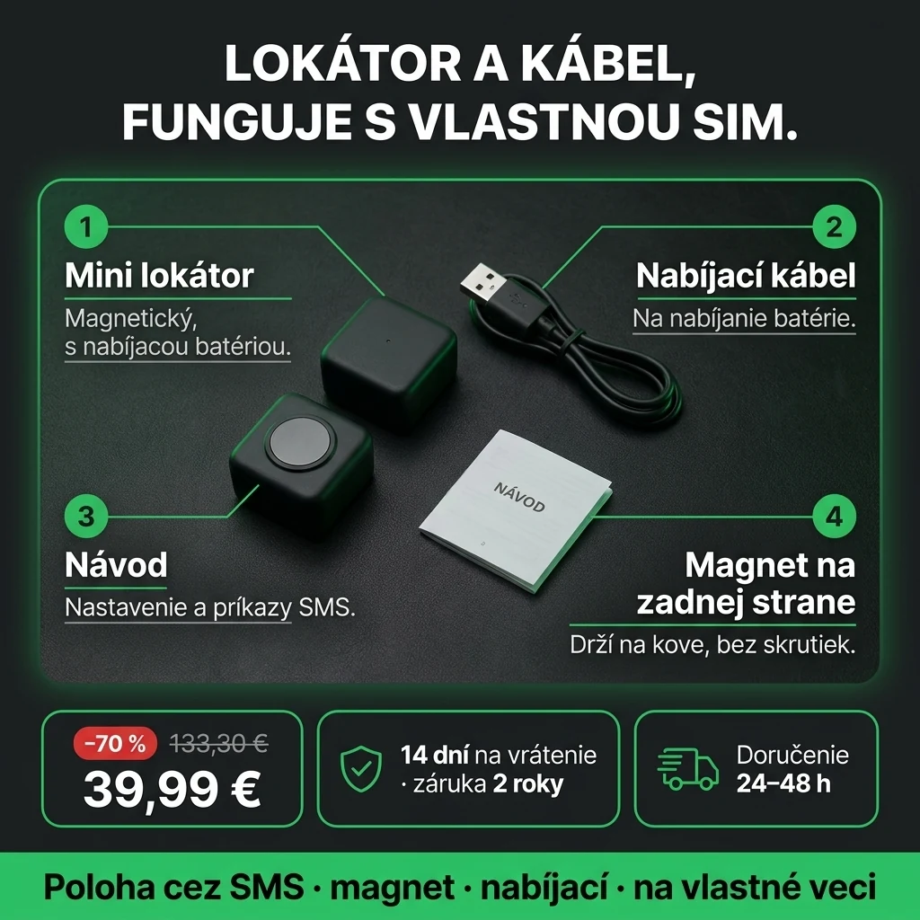 Mini magnetický lokátor – ponuka: mini magnetický lokátor s nabíjacím káblom, 39,99 € namiesto 133,30 €, platba pri prevzatí
