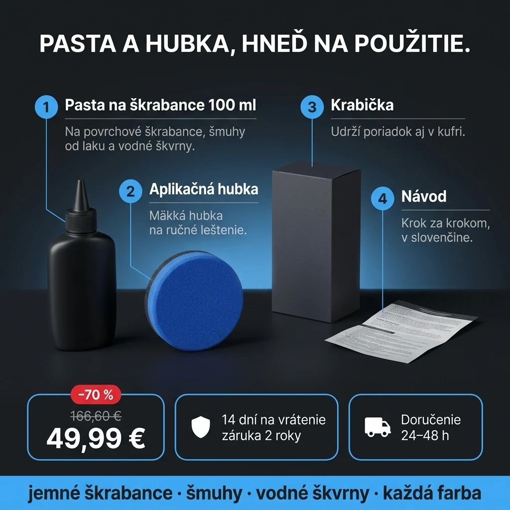 Pasta na škrabance – ponuka: pasta na škrabance 100 ml a aplikačná hubka, 49,99 € namiesto 166,60 €, platba pri prevzatí