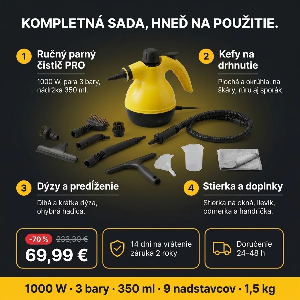 Ponuka Ručného parného čističa PRO: čistič a 9 nadstavcov, platba pri prevzatí