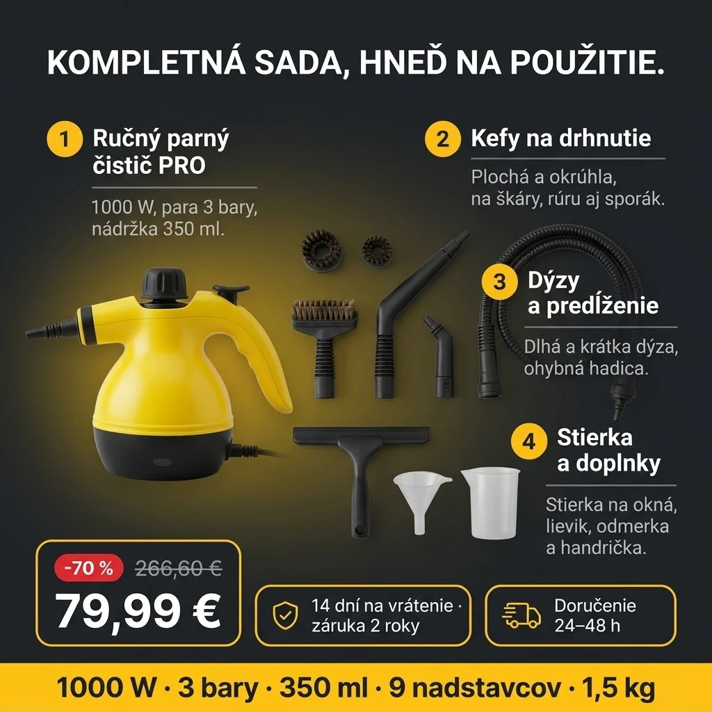Ponuka Ručného parného čističa PRO: čistič a 9 nadstavcov, platba pri prevzatí