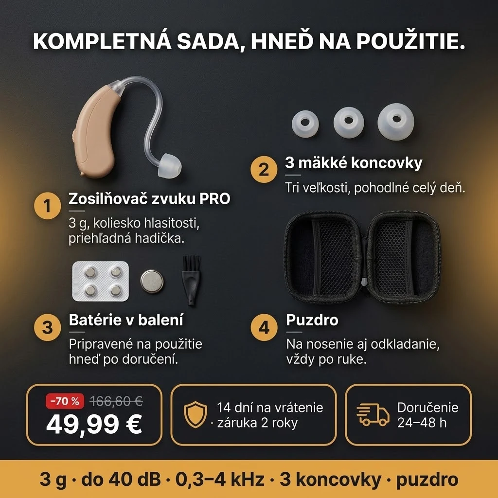 Ponuka Zosilňovača zvuku PRO: zosilňovač, 3 koncovky, batérie a puzdro, platba pri prevzatí
